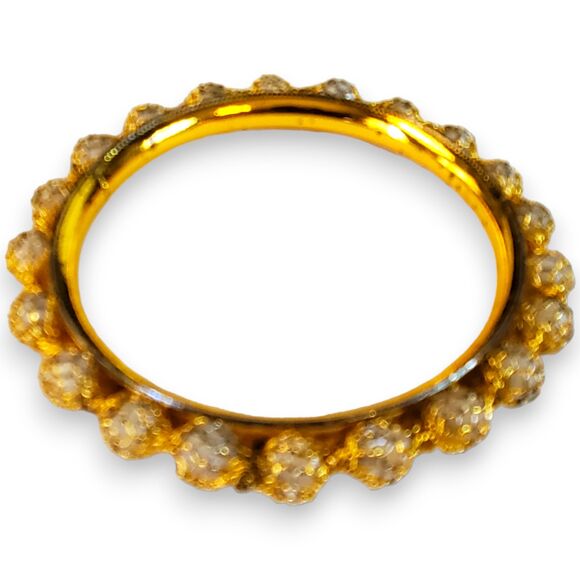 Gold Tone Blingy Bangle Bracelet w/ White Beads Basket Weave Indian Style 2" Dia - Picture 10 of 11